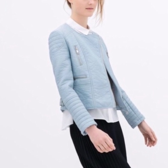 NWT ZARA baby blue faux leather jacket - Picture 2 of 7